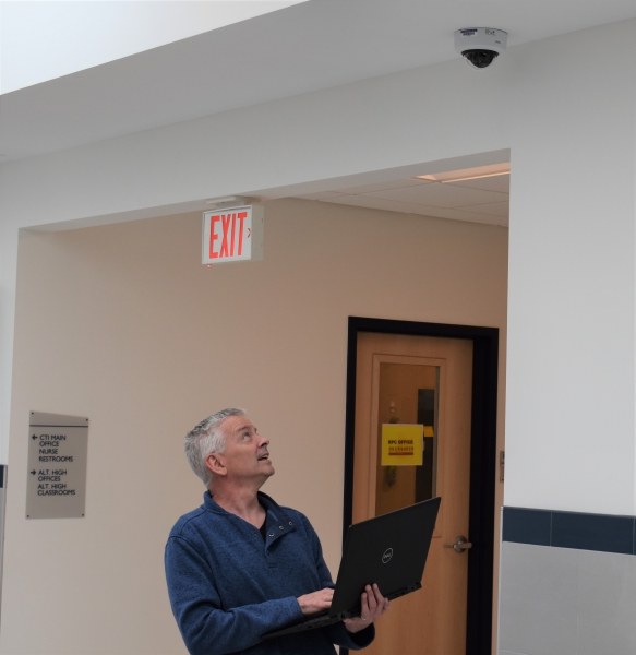 Inspecting a security camera at CTI
