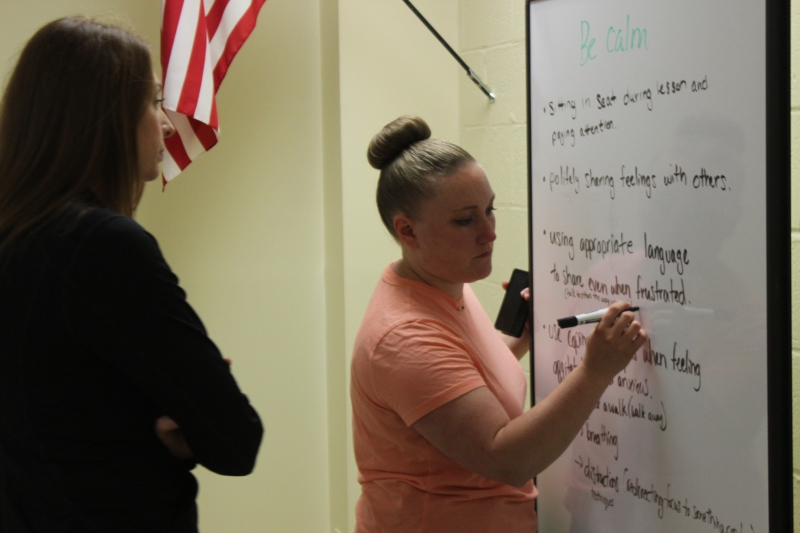 Regional Summer School teachers identify ways to help students stay calm during a staff professional development session