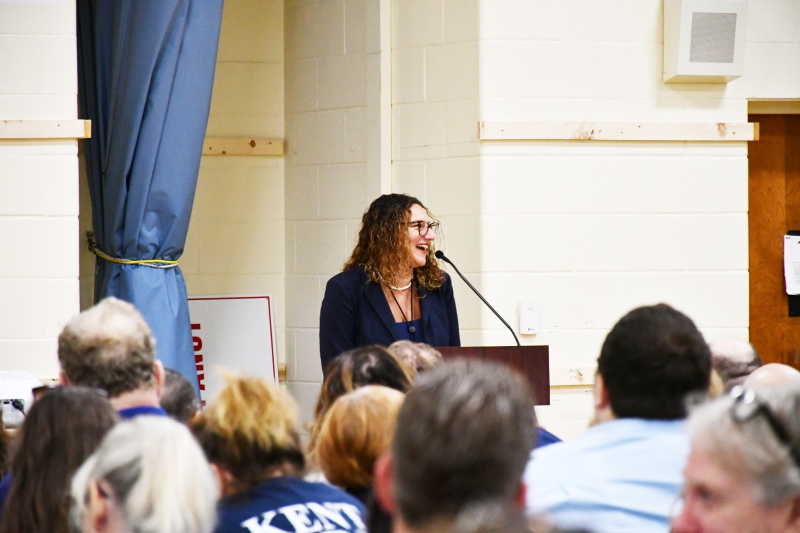 Deputy Superintendent Dr. Jodi DeLucia speaks to staff before the start of school