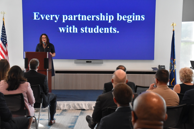 District Superintendent Dr. Jodi DeLucia opens the Dutchess BOCES Community Summit, speaking about partnership.
