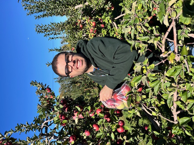 Picking apples was one of the benefits  of the trip.