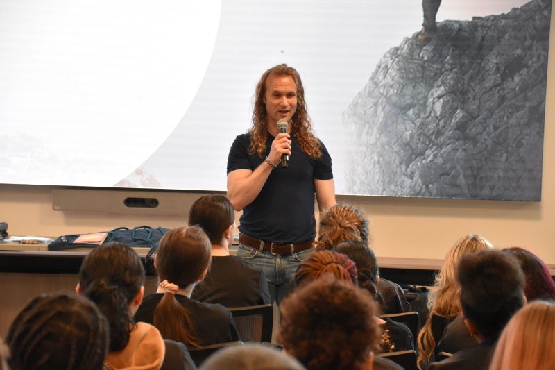 Nick Tokman from Discovery's "Deadliest Catch" speaks to CTI students in one of two assemblies at Dutchess BOCES April 14