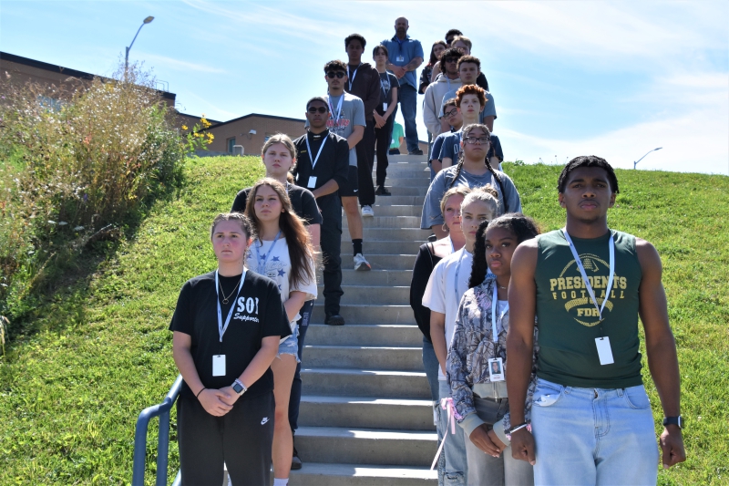 Students in the Security and Law program's afternoon class walk up and down 400 steps to commemorate 9/11 and the lives of first responders who perished.