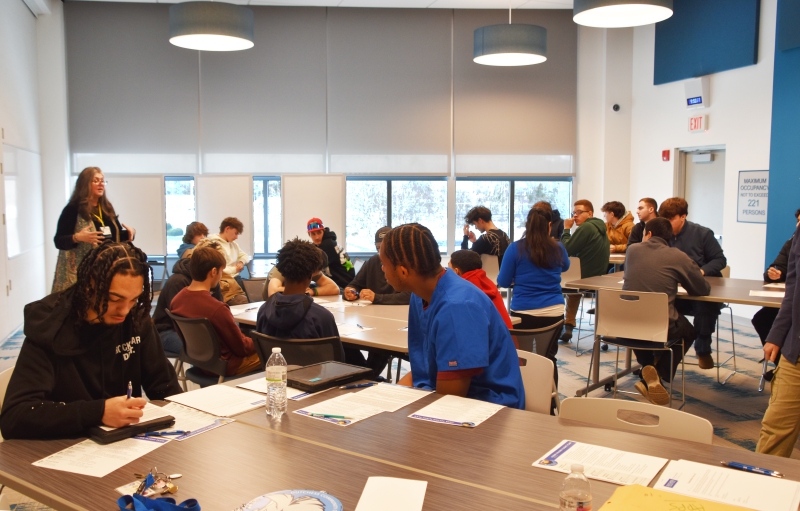 Dutchess BOCES students fill out applications for instant admission to Dutchess Community College Wednesday, Dec. 10, 2025.