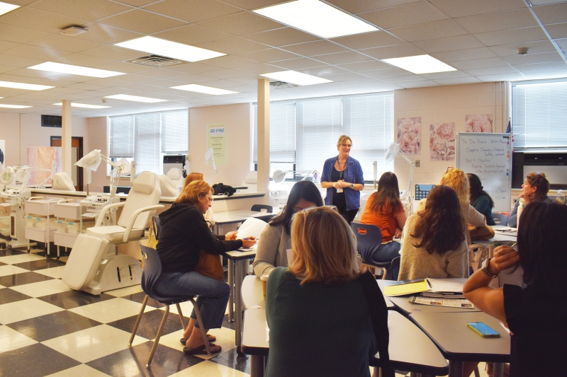 School counselors visit CTI's new esthetics classroom.