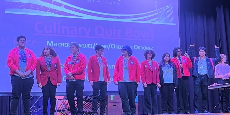 The team of Johan Melcher Vasquez, Madison Orellano and Jordan Jiang took first place in Culinary Quiz Bowl