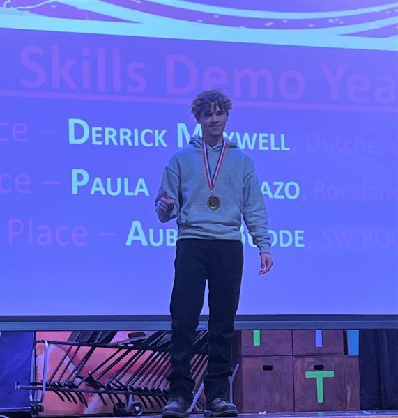 Derrick Maxwell a junior in welding and farbrication took first place in Job Demo 1